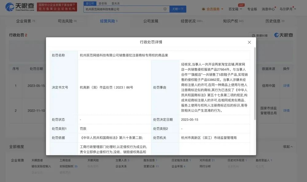 在同一种商品上使用与他人相近似商标，宸帆电商被罚30万_近似商标